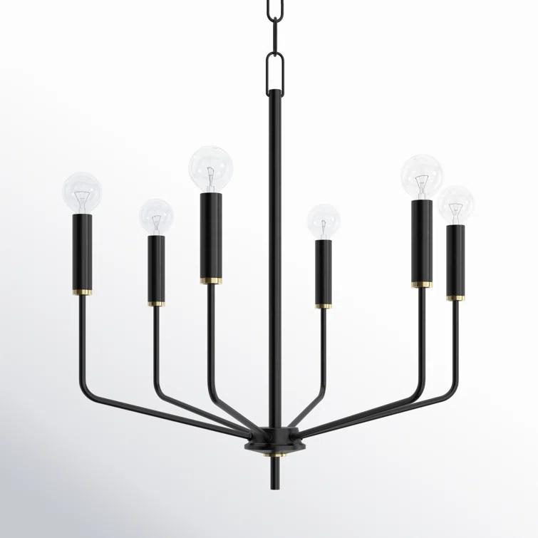 Elegant Aged Brass & Soft Black 6-Light Chandelier with Globe Bulbs