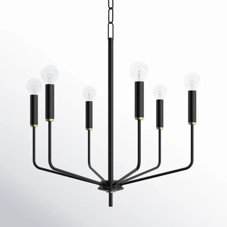 Elegant Aged Brass & Soft Black 6-Light Chandelier with Globe Bulbs
