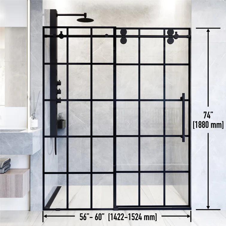 Elan 56-60" W x 74" H Sliding Frameless Shower Door with 3/8" Grid Clear Glass