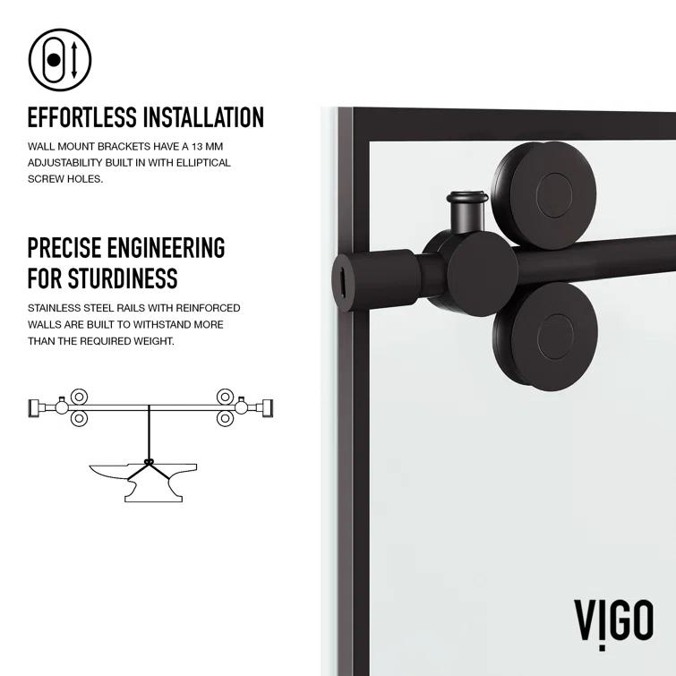Elan 56-60" W x 74" H Sliding Frameless Shower Door with 3/8" Grid Clear Glass