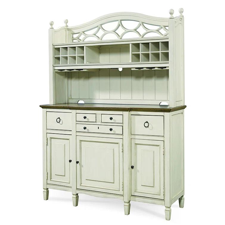 Elegant Cream Transitional Lighted China Cabinet with Pewter Accents