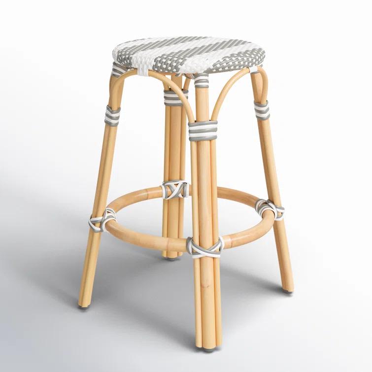 Butler Specialty Company Tobias Rattan Round 24" Counter Stool - Gray And White