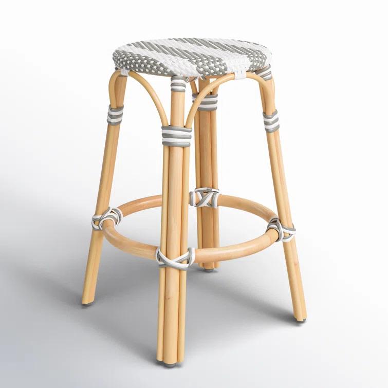 Butler Specialty Company Tobias Rattan Round 24" Counter Stool - Gray And White