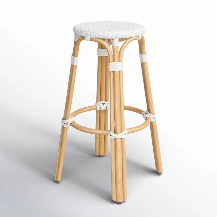Butler Specialty Company Tobias Round Rattan 30" Bar Stool - Glossy White