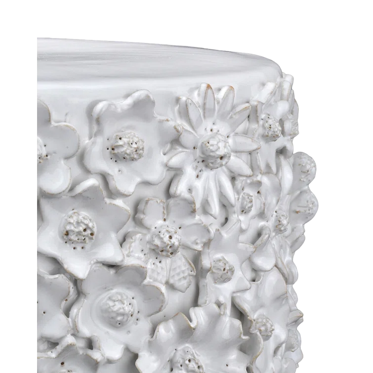 Jessamine White Ceramic Floral Round End Table