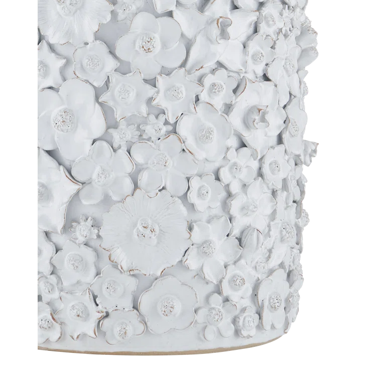 Jessamine White Ceramic Floral Round End Table