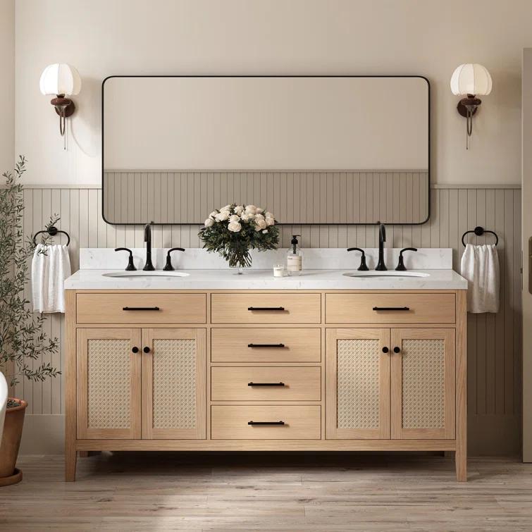 Camila 72 in. W x 22 in. D x 36 in. H Double Oval Sink Bath Vanity in White Oak with Carrara White Quartz Top