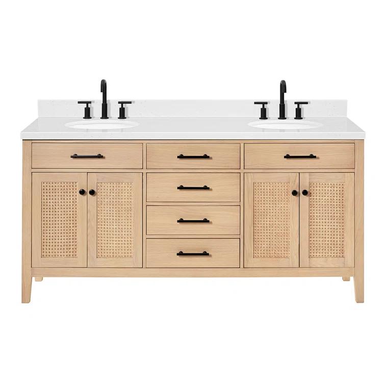 Camila 72 in. W x 22 in. D x 36 in. H Double Oval Sink Bath Vanity in White Oak with Carrara White Quartz Top