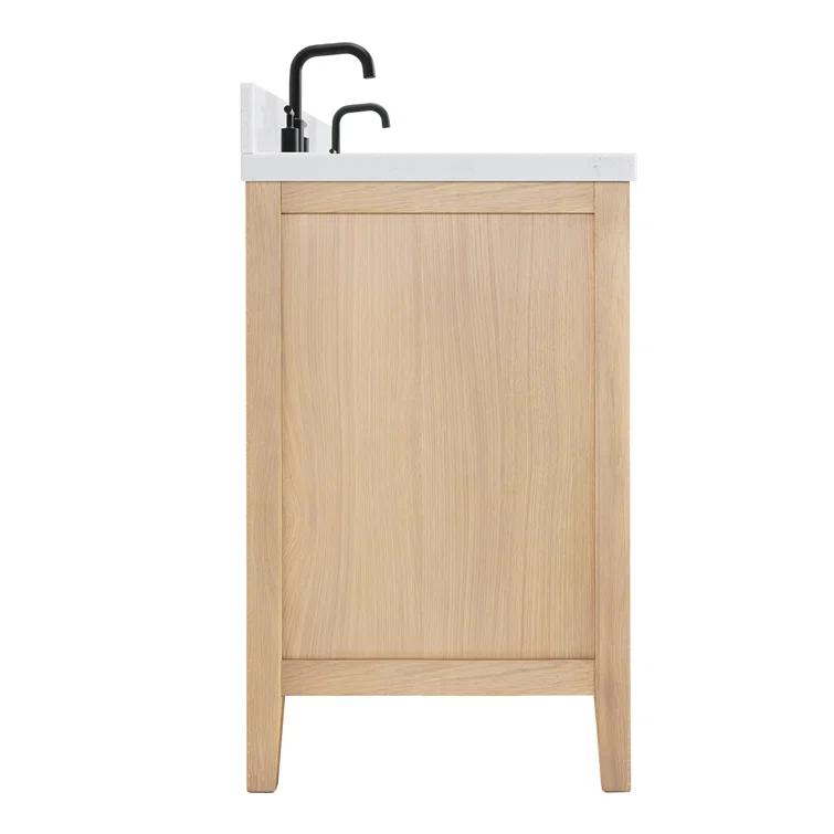 Camila 72 in. W x 22 in. D x 36 in. H Double Oval Sink Bath Vanity in White Oak with Carrara White Quartz Top