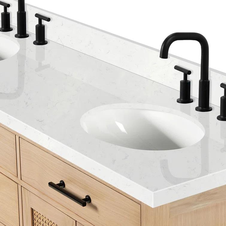 Camila 72 in. W x 22 in. D x 36 in. H Double Oval Sink Bath Vanity in White Oak with Carrara White Quartz Top