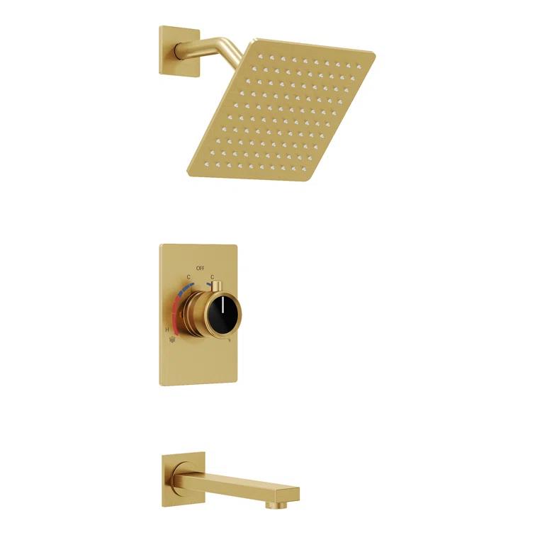 EVERSTEIN AquaSpa Shower Faucet Set with Tub Spout, 8-Inch Rain Shower Head with Valve SFS-1035-GD8