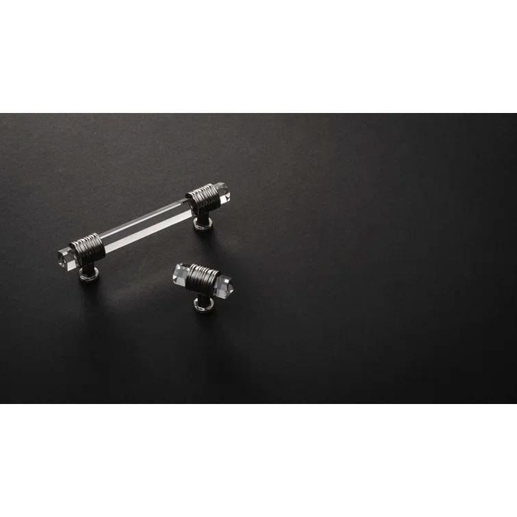 Polished Nickel and Glass T-Handle Knob with Mounting Hardware