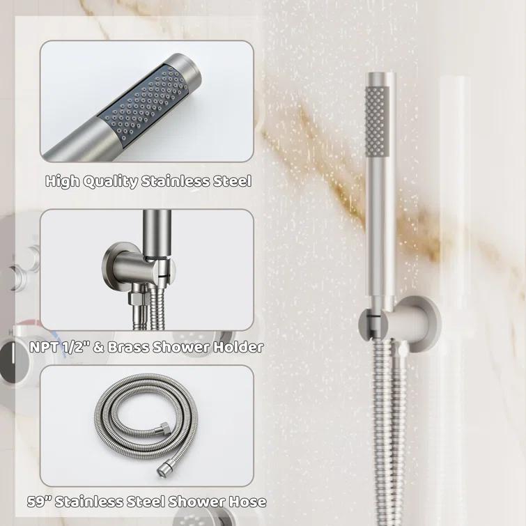 Wall Mounted Thermostatic Complete Rainfall Shower System with 6 Body Jets and Rough-in Valve