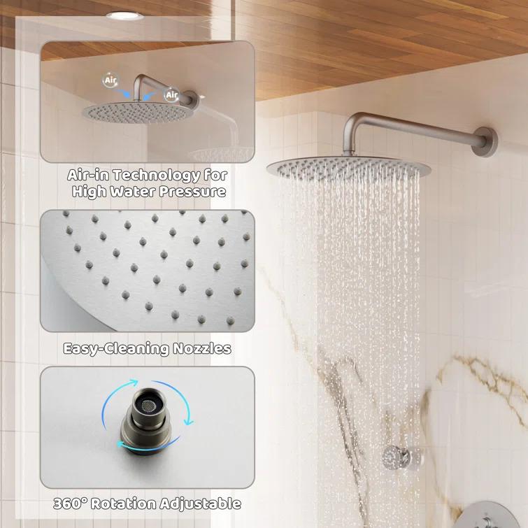 Wall Mounted Thermostatic Complete Rainfall Shower System with 6 Body Jets and Rough-in Valve
