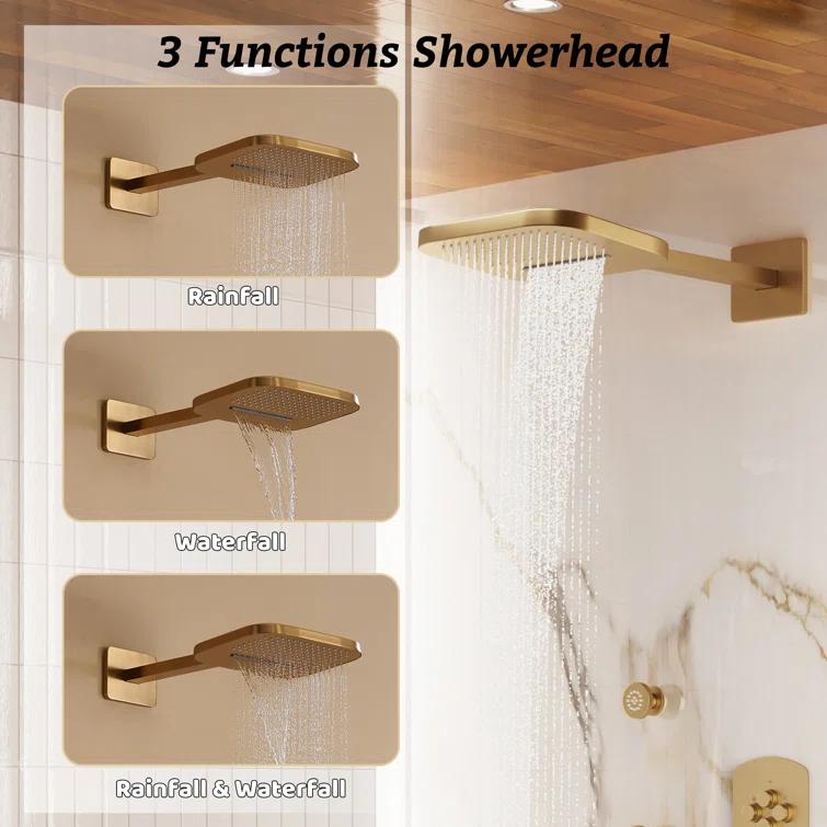 CASAINC 4-Function Wall Mounted Thermostatic Complete Shower System with 6 Body Jets and Rough-in Valve CS6855-22BG