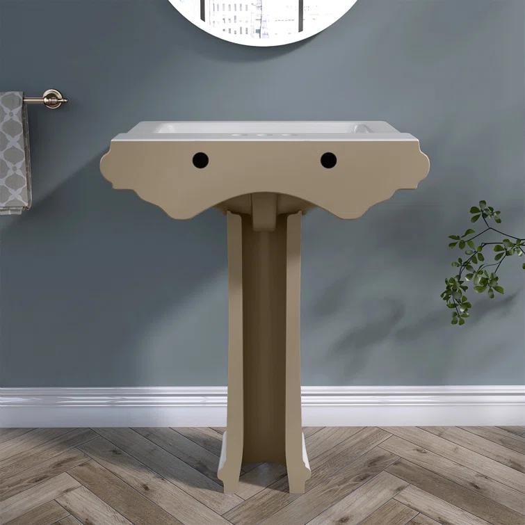 Ogonbrick 26'' Vitreous China Rectangular Bathroom Pedestal Sink with with 3 Faucet Holes at 4" Centers and Overflow in White
