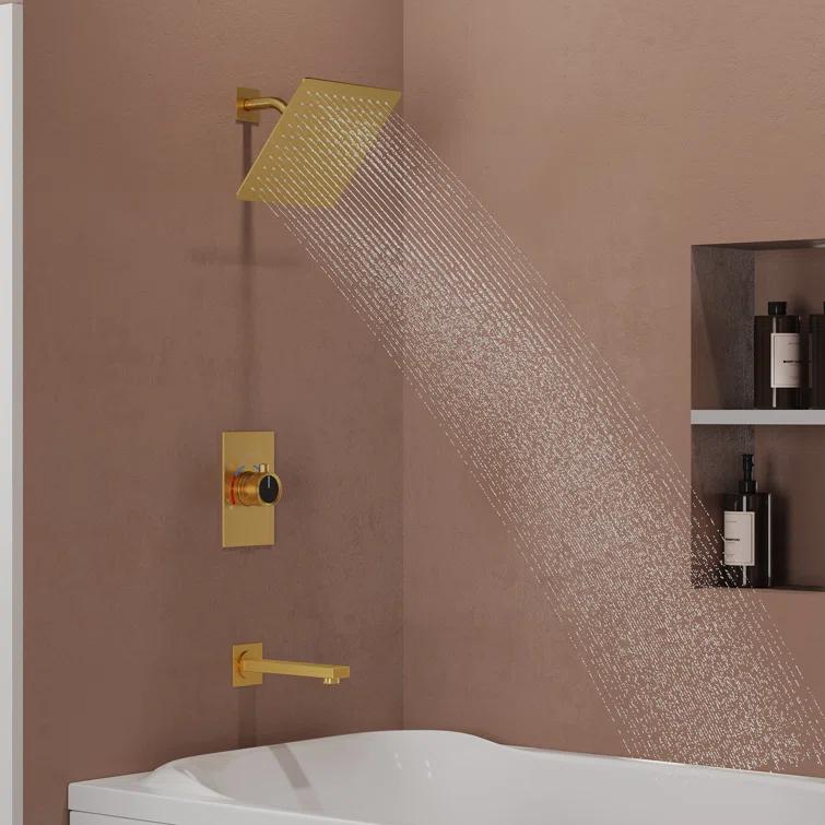 EVERSTEIN AquaSpa Shower Faucet Set with Tub Spout, 8-Inch Rain Shower Head with Valve SFS-1035-GD8