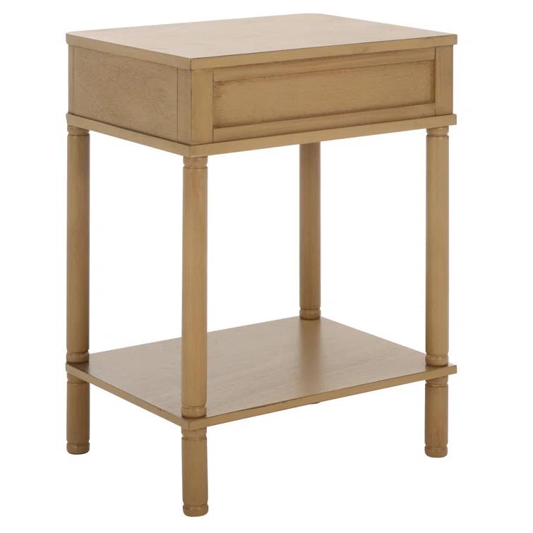 Brown Wood Rectangular End Table with Storage Drawer