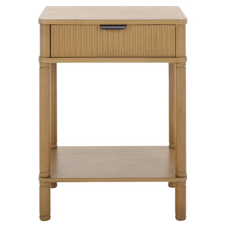 Brown Wood Rectangular End Table with Storage Drawer