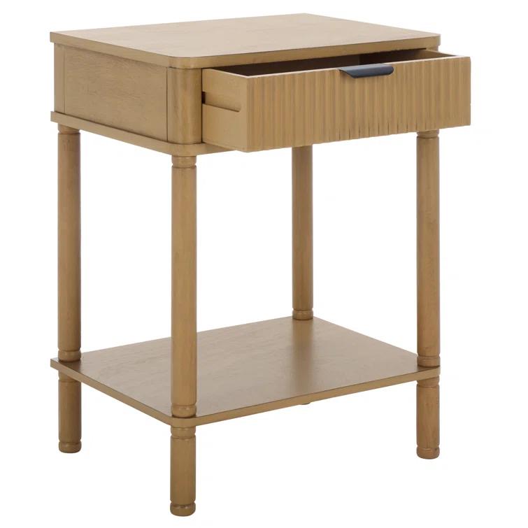 Brown Wood Rectangular End Table with Storage Drawer
