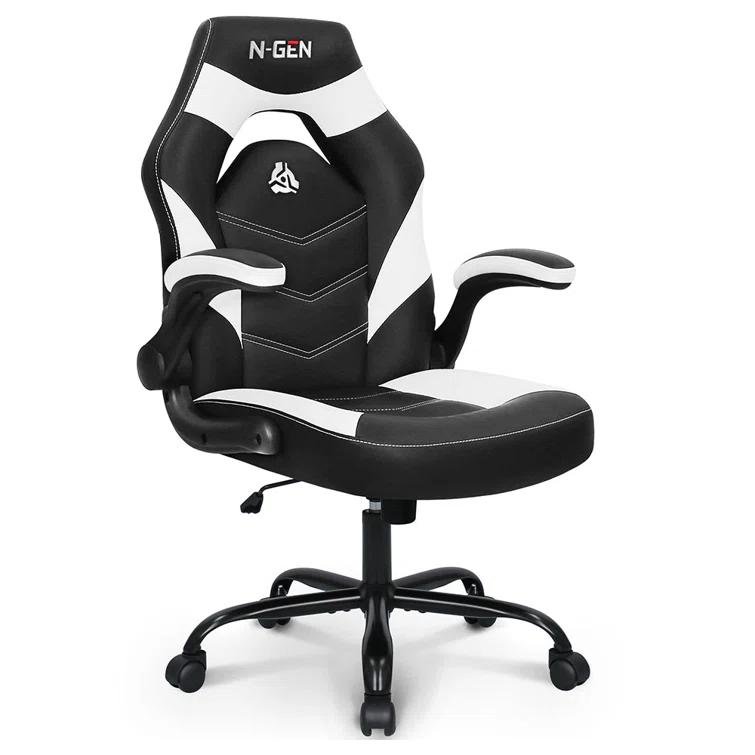 Neo Chair N-GEN Adjustable Ergonomic Faux Leather Swiveling PC & Racing Game Office Desk Chair with Flip-Up Arms