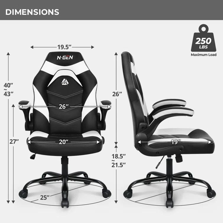Neo Chair N-GEN Adjustable Ergonomic Faux Leather Swiveling PC & Racing Game Office Desk Chair with Flip-Up Arms