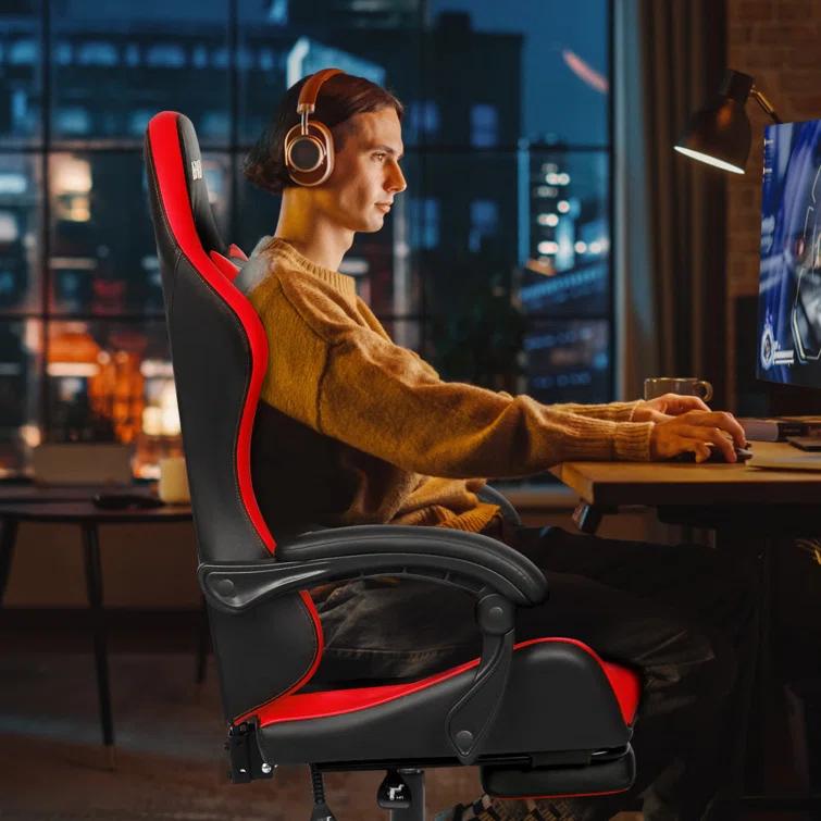 N-GEN Adjustable Ergonomic Faux Leather Swiveling PC & Racing Game Office Desk Chair with Flip-Up Arms