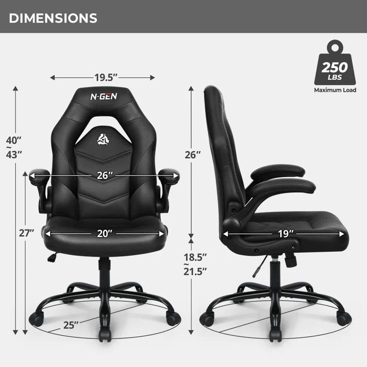 Neo Chair N-GEN Adjustable Ergonomic Faux Leather Swiveling PC & Racing Game Office Desk Chair with Flip-Up Arms