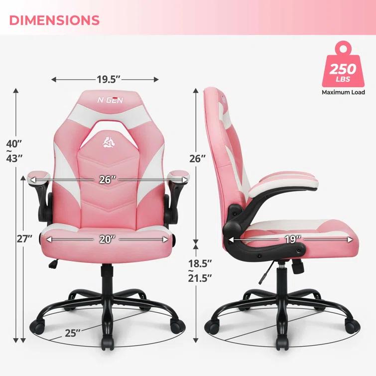 Neo Chair N-GEN Adjustable Ergonomic Faux Leather Swiveling PC & Racing Game Office Desk Chair with Flip-Up Arms