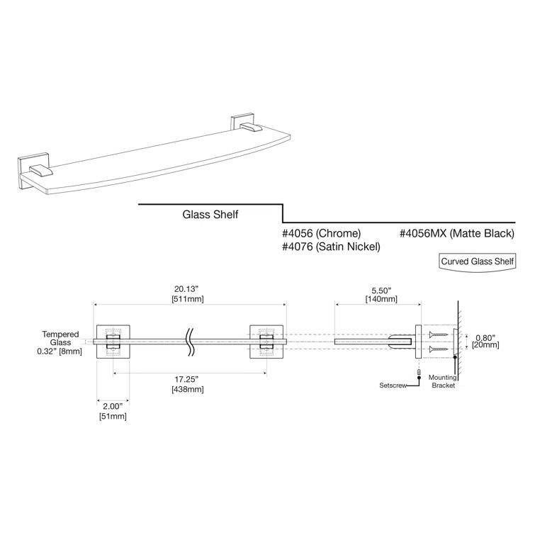 Elevate Wall Mount Glass Shelf | Tempered Curved Glass Shelf