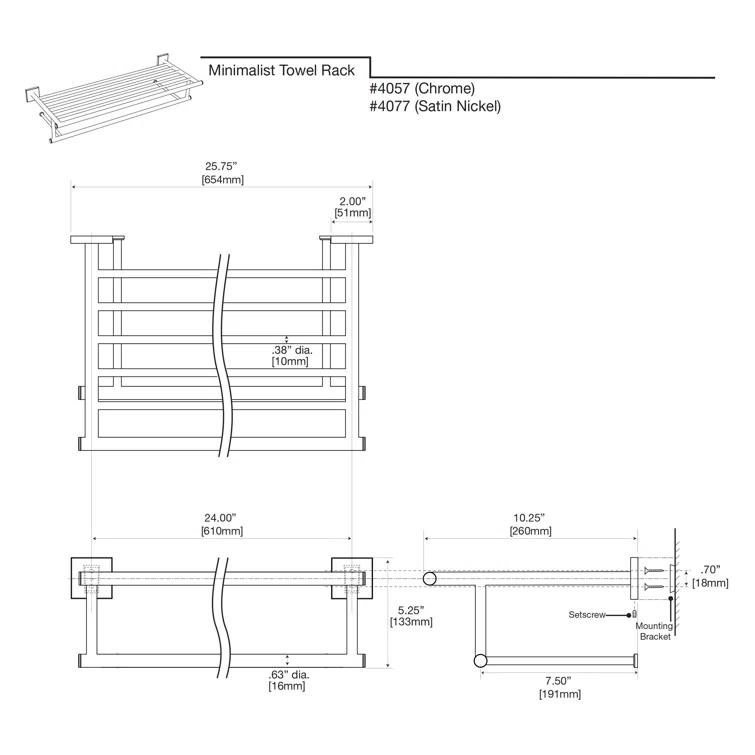 Elevate 24" W Wall Mount Stainless Steel Towel Rack | Hotel Style Towel Shelf with Towel Bar
