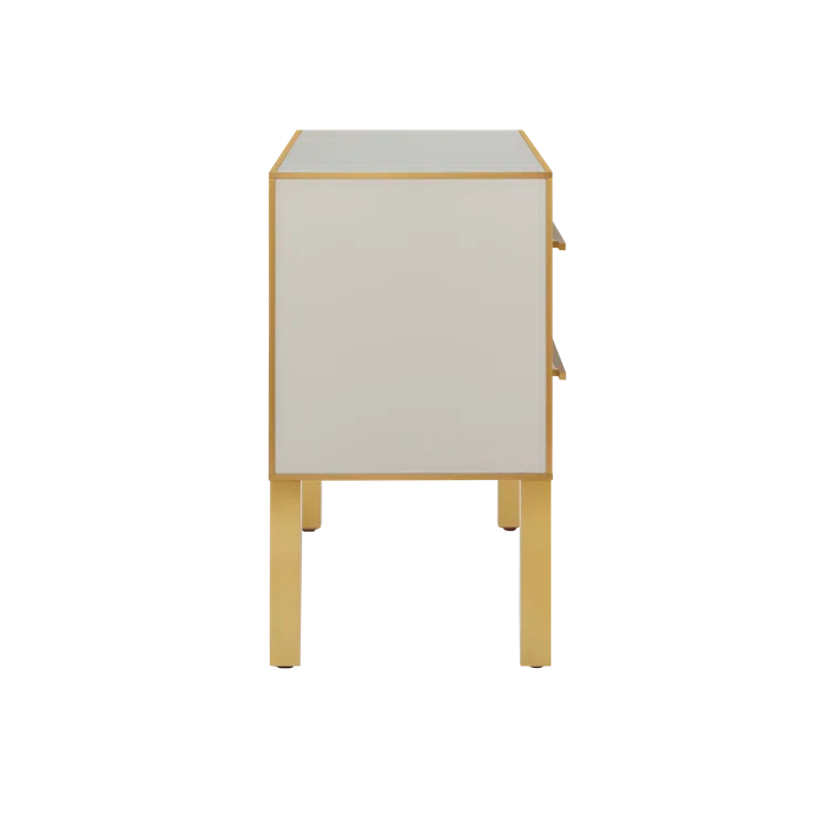 Ivory and Satin Brass 2-Drawer Accent Chest with Soft Close