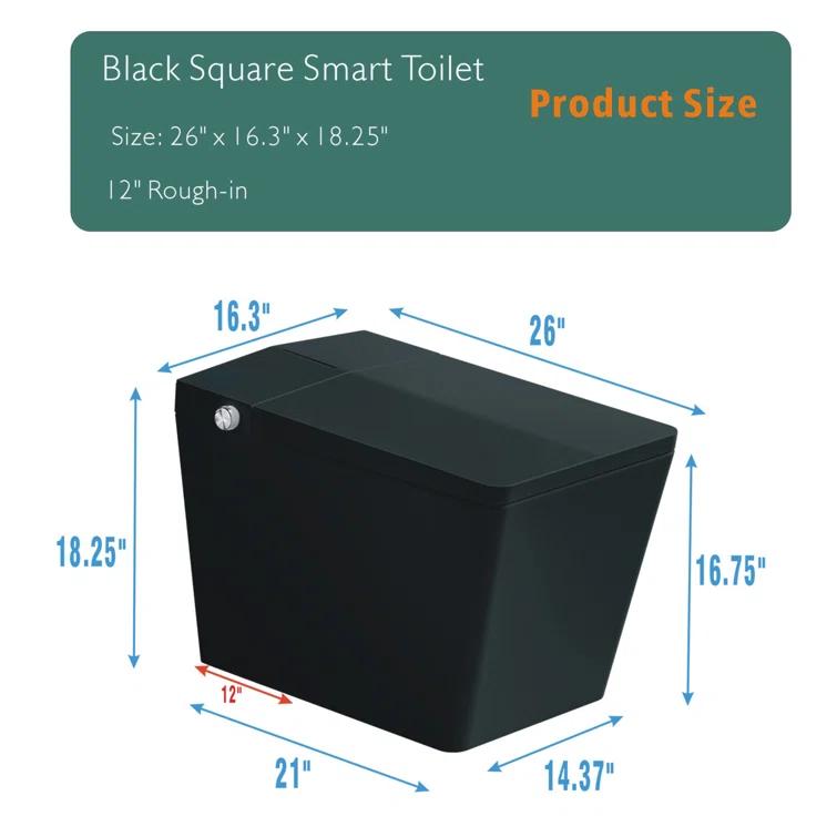 LOONGFIELD Square Smart Toilet With Built-In Tank For Modern Bathroom, Remote Control, Tankless Bidet Toilet With Foot Touching Lid Opening, Auto Flush, Heated Seat, LED Digital Display, User Memory ASTarQ-W2826P205909