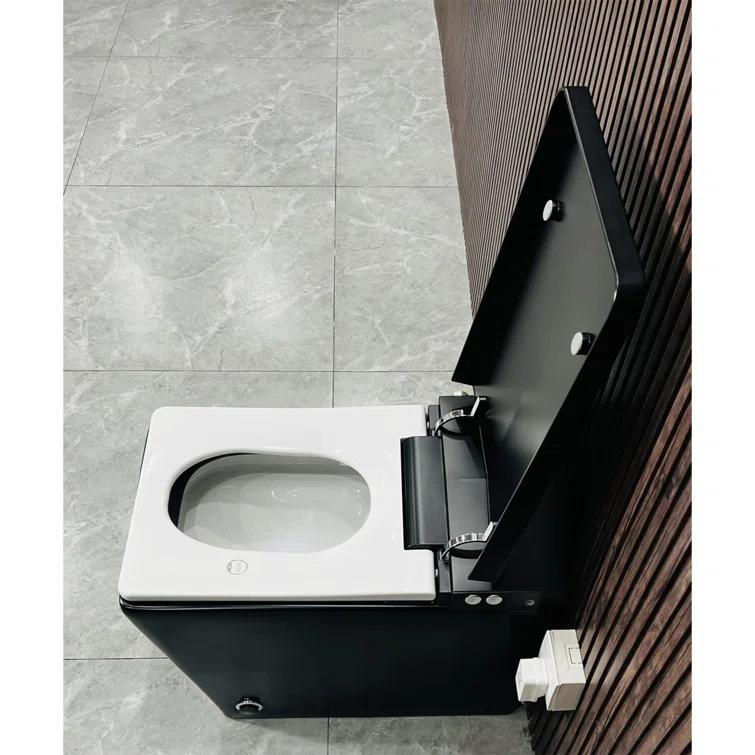 LOONGFIELD Square Smart Toilet With Built-In Tank For Modern Bathroom, Remote Control, Tankless Bidet Toilet With Foot Touching Lid Opening, Auto Flush, Heated Seat, LED Digital Display, User Memory ASTarQ-W2826P205909