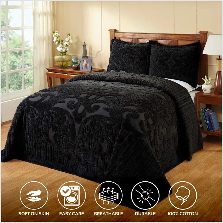 Better Trends Ashton Collection Chenille Bedspread Set, 100% Cotton Machine Washable Bedding Set, Soft & Breathable Medallion Design Coverlet with Sham, Luxurious All Season Comfort