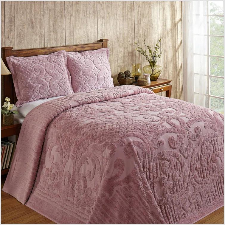 Better Trends Ashton Collection Chenille Bedspread Set, 100% Cotton Machine Washable Bedding Set, Soft & Breathable Medallion Design Coverlet with Sham, Luxurious All Season Comfort