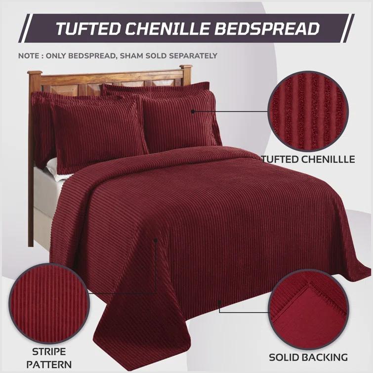 Better Trends Jullian 100% Cotton Tufted - Classic Stripe Bedspread Soft & Cozy Bedding for All Seasons, Machine Washable Coverlet