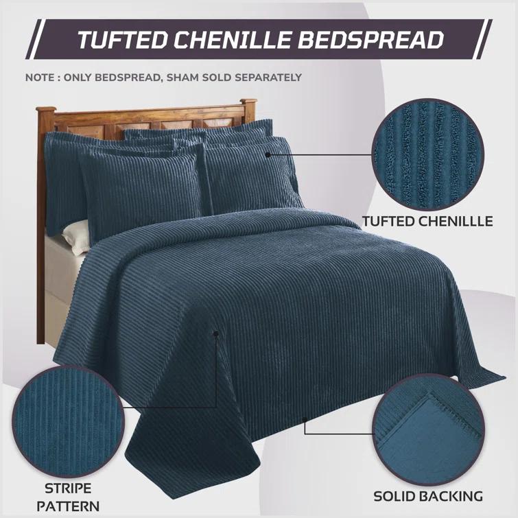 Better Trends Jullian 100% Cotton Tufted - Classic Stripe Bedspread Soft & Cozy Bedding for All Seasons, Machine Washable Coverlet