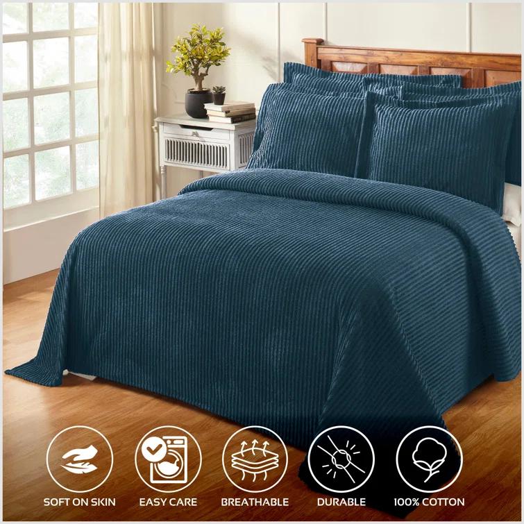 Better Trends Jullian 100% Cotton Tufted - Classic Stripe Bedspread Soft & Cozy Bedding for All Seasons, Machine Washable Coverlet