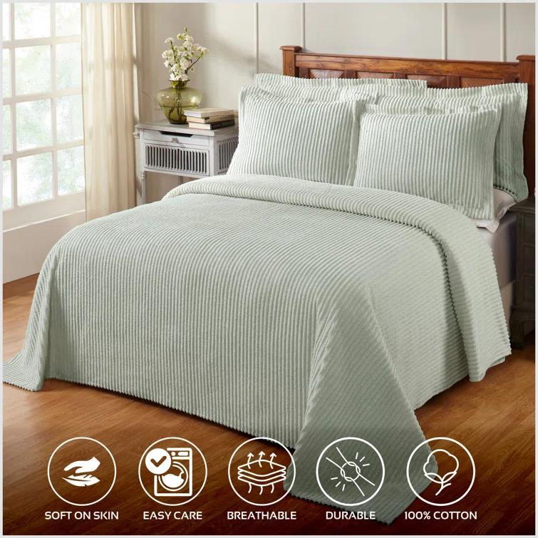 Better Trends Jullian 100% Cotton Tufted - Classic Stripe Bedspread Soft & Cozy Bedding for All Seasons, Machine Washable Coverlet