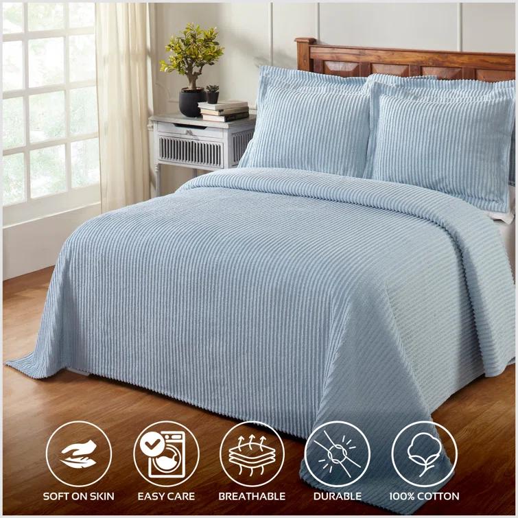 Better Trends Jullian 100% Cotton Tufted - Classic Stripe Bedspread Soft & Cozy Bedding for All Seasons, Machine Washable Coverlet