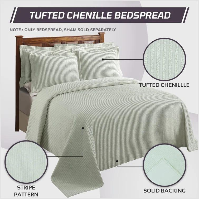 Better Trends Jullian 100% Cotton Tufted - Classic Stripe Bedspread Soft & Cozy Bedding for All Seasons, Machine Washable Coverlet