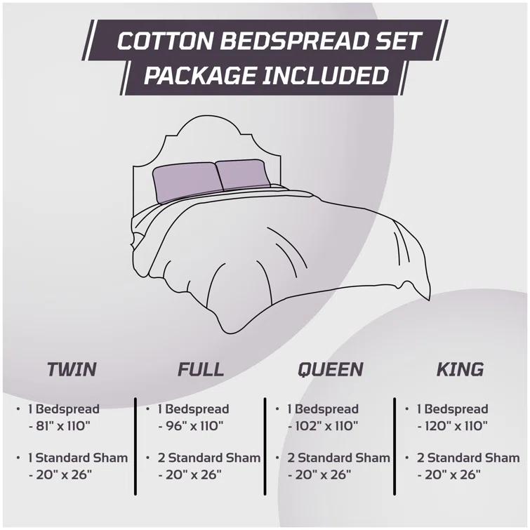 100% Cotton 3 Piece Chenille Bedspreads & Coverlet, Machine Washable Bedding Sets (Set of 3)