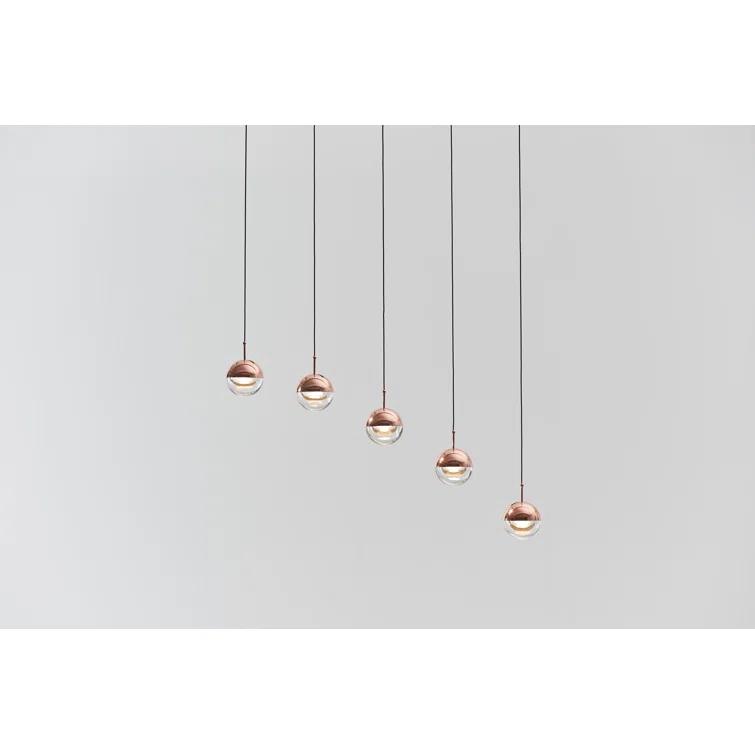 Copper and Glass 5-Light LED Pendant Chandelier