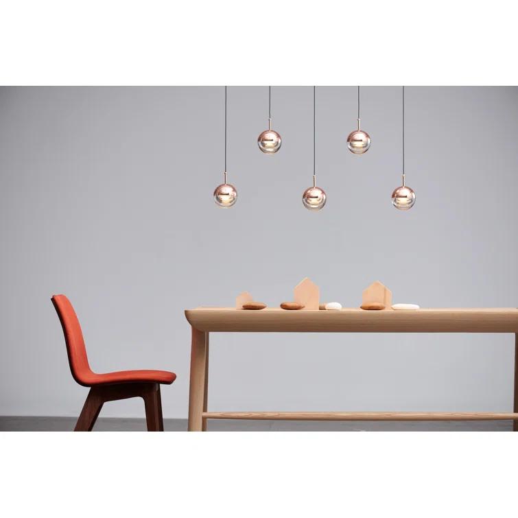 Copper and Glass 5-Light LED Pendant Chandelier