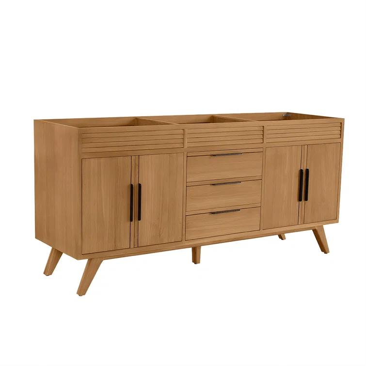 Hoult 72 in. Natural Teak Double Bathroom Vanity with Quartz Top