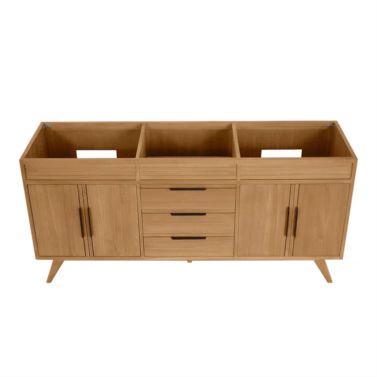 Hoult 72 in. Natural Teak Double Bathroom Vanity with Quartz Top