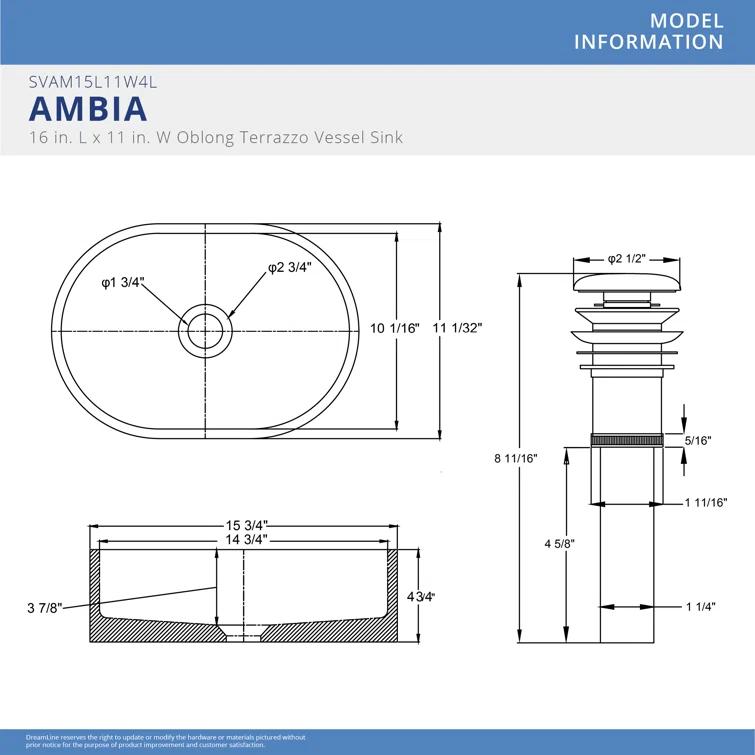DreamLine Ambia 10'' Terrazzo Oval Vessel Bathroom Sink