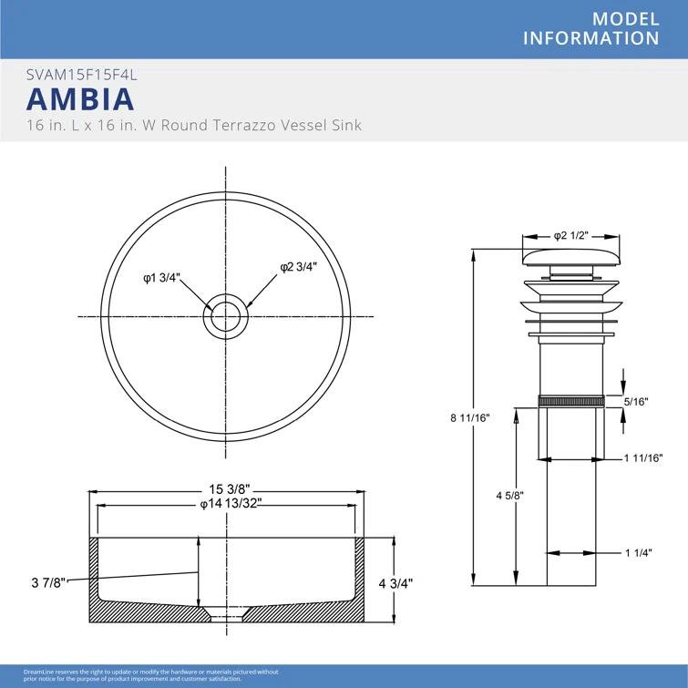 DreamLine Ambia 14.33'' Terrazzo Circular Vessel Bathroom Sink