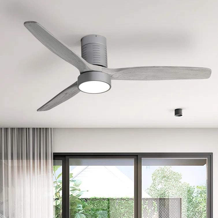 Ivy Bronx Kemp 52'' 3 -Blade LED Flush Mount Ceiling Fan with Remote Control and Light Kit Included